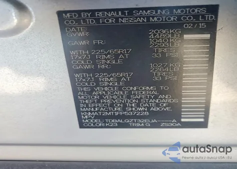 2015 Nissan Rogue S from USA, damaged, VIN KNMAT2MT1FP537228